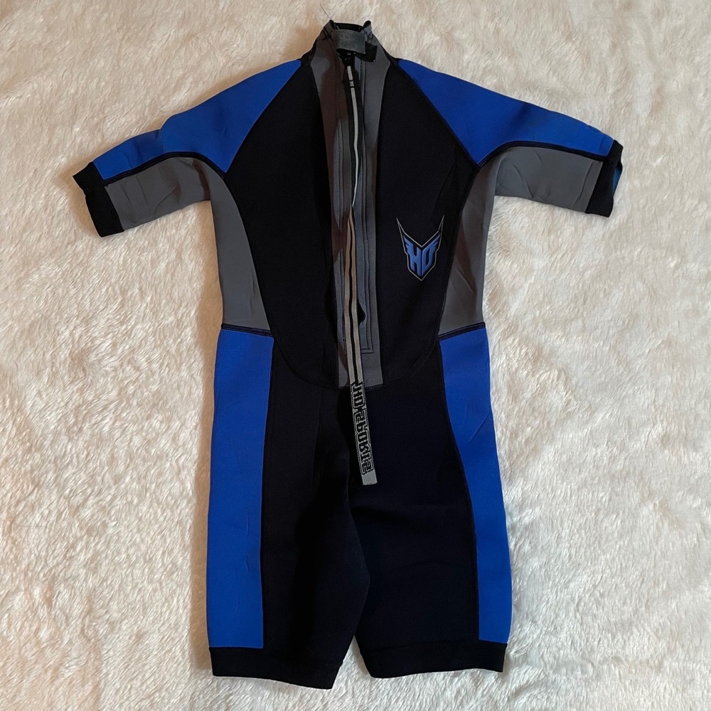 HO Sports Junior 8 Wetsuit Kids Black Blue Grey Shorty Front Zip Neoprene Suit
